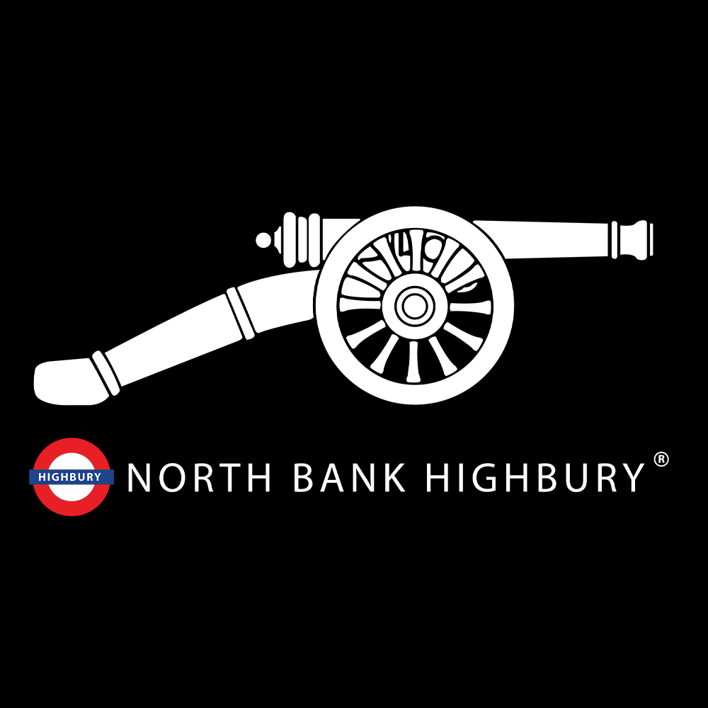 North Bank Highbury right facing cannon logo lable